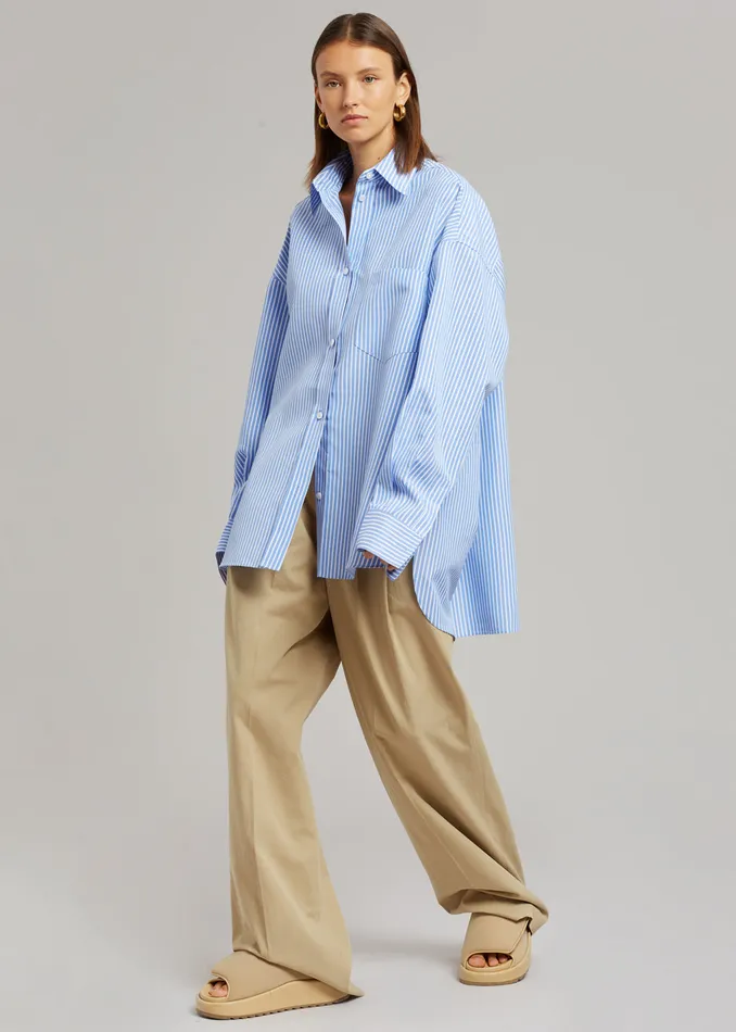 The Frankie Shop Tops Women Georgia Stripe Shirt 8211 WhiteLight Blue