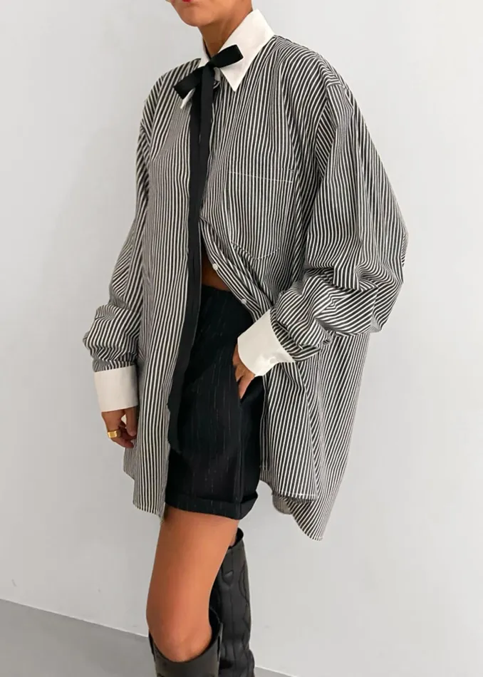 The Frankie Shop Tops Women Jany TieNeck Shirt 8211 Black Stripe