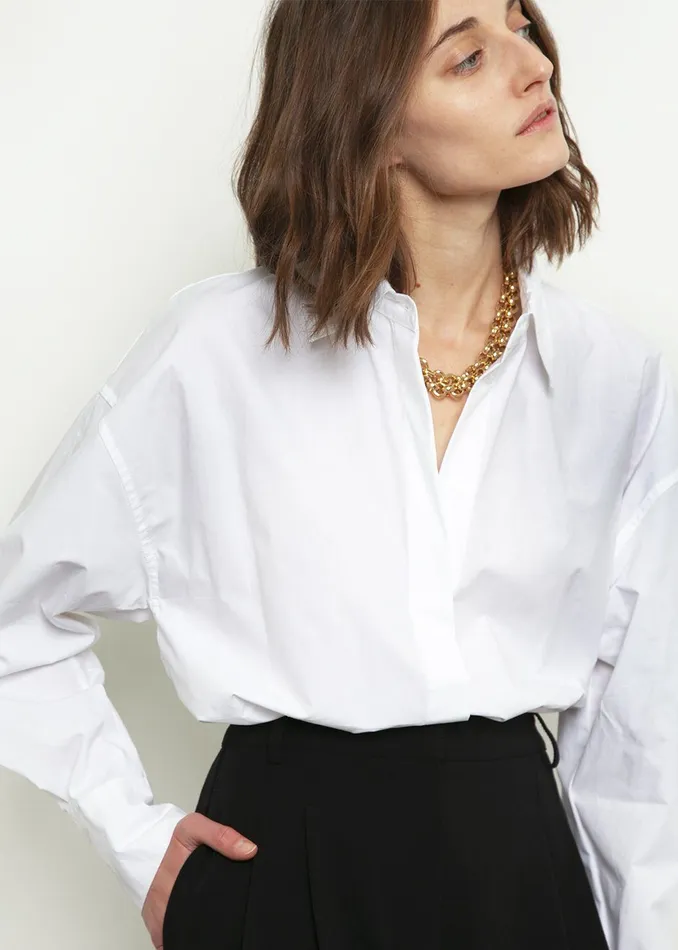 The Frankie Shop Tops Women Lakely Oversized Button Down Shirt 8211 White