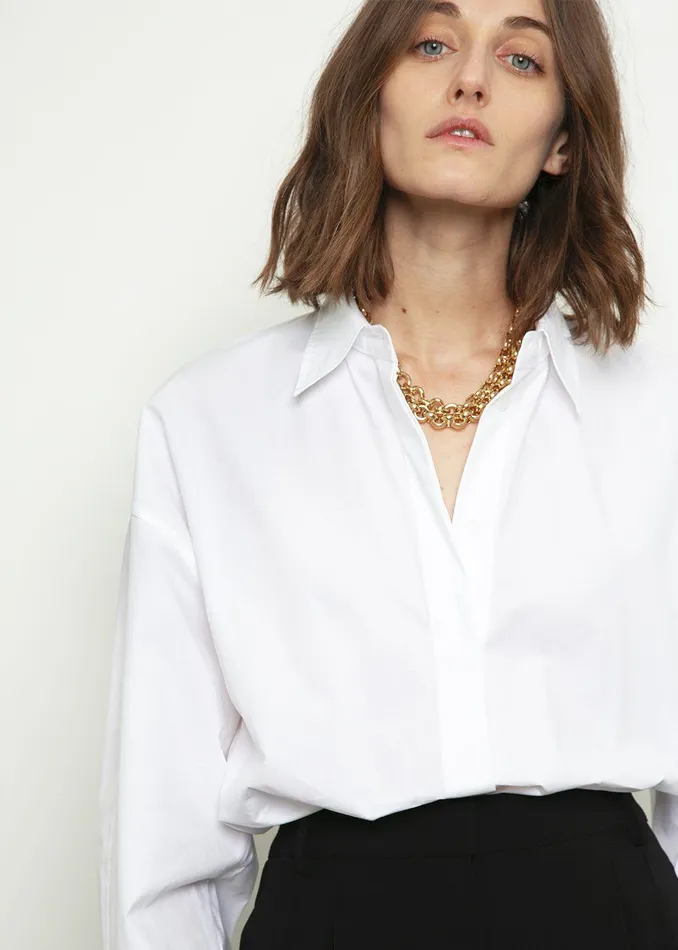The Frankie Shop Tops Women Lakely Oversized Button Down Shirt 8211 White