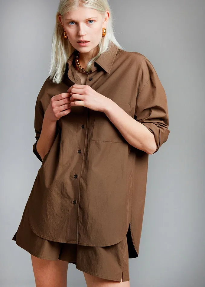 The Frankie Shop Tops Women Lui Organic Cotton Shirt 8211 Chocolate