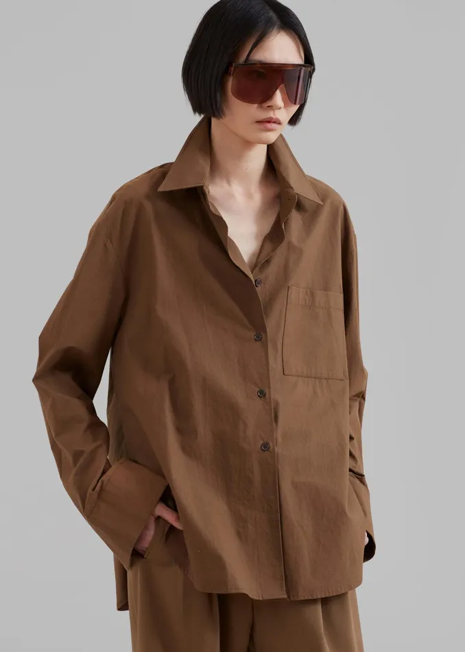 The Frankie Shop Tops Women Lui Organic Cotton Shirt 8211 Chocolate