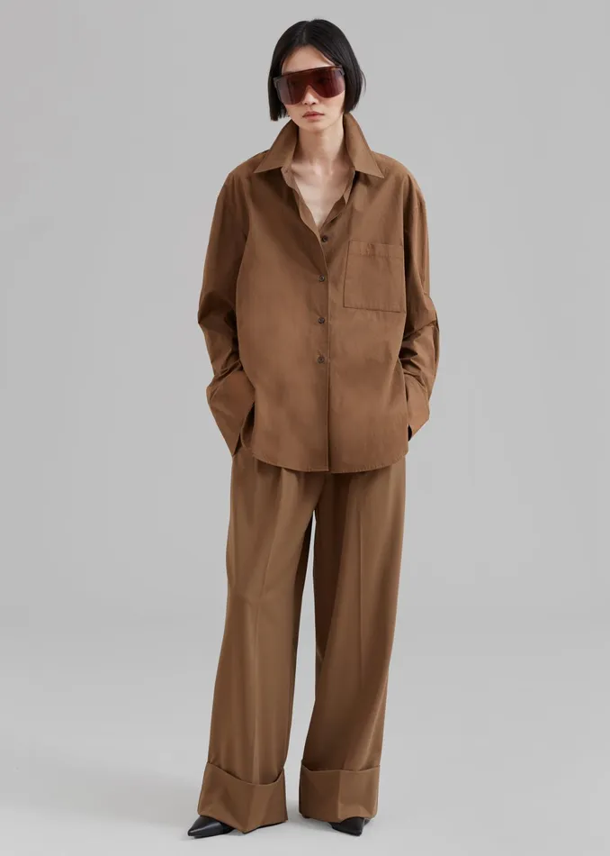 The Frankie Shop Tops Women Lui Organic Cotton Shirt 8211 Chocolate