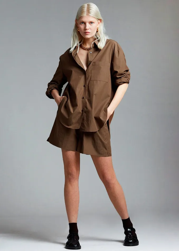 The Frankie Shop Tops Women Lui Organic Cotton Shirt 8211 Chocolate