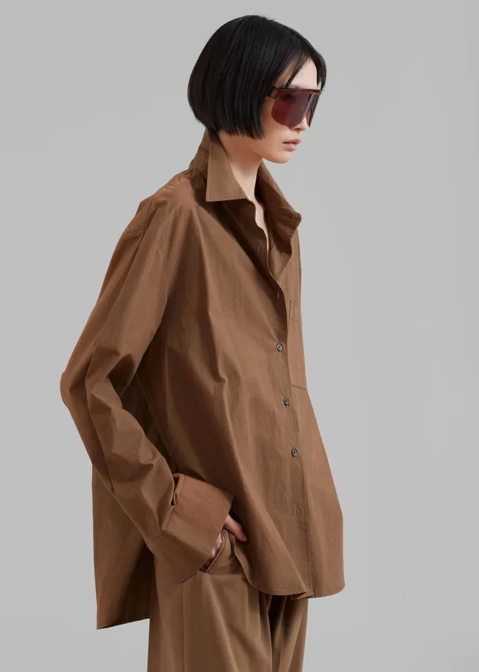 The Frankie Shop Tops Women Lui Organic Cotton Shirt 8211 Chocolate