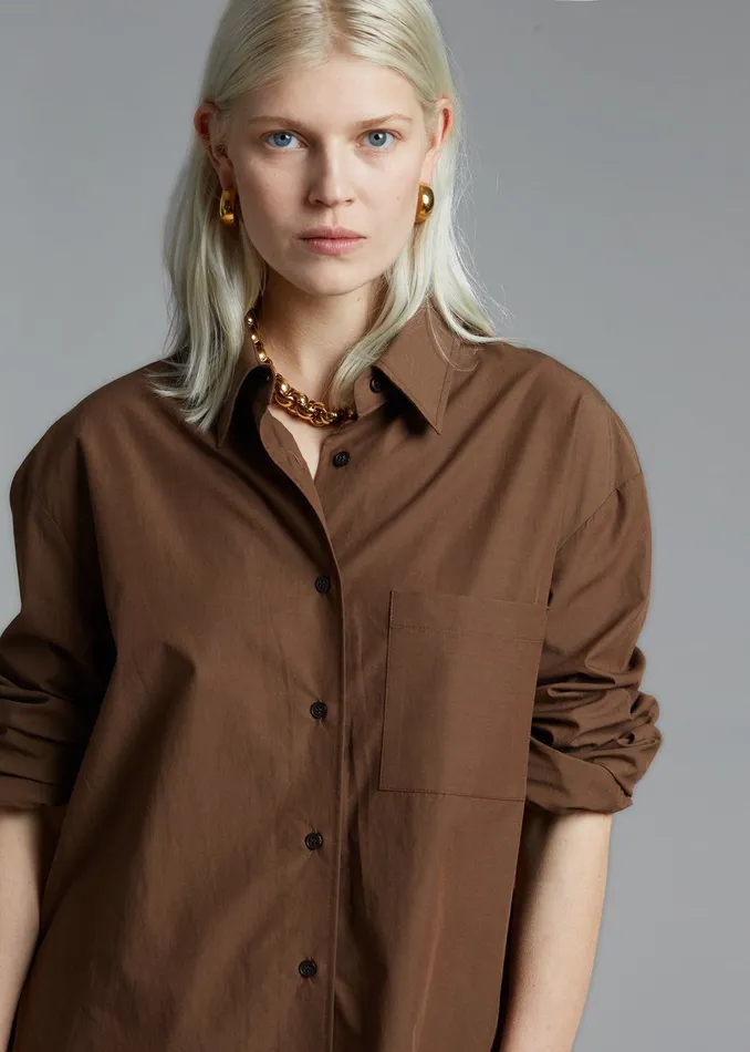 The Frankie Shop Tops Women Lui Organic Cotton Shirt 8211 Chocolate