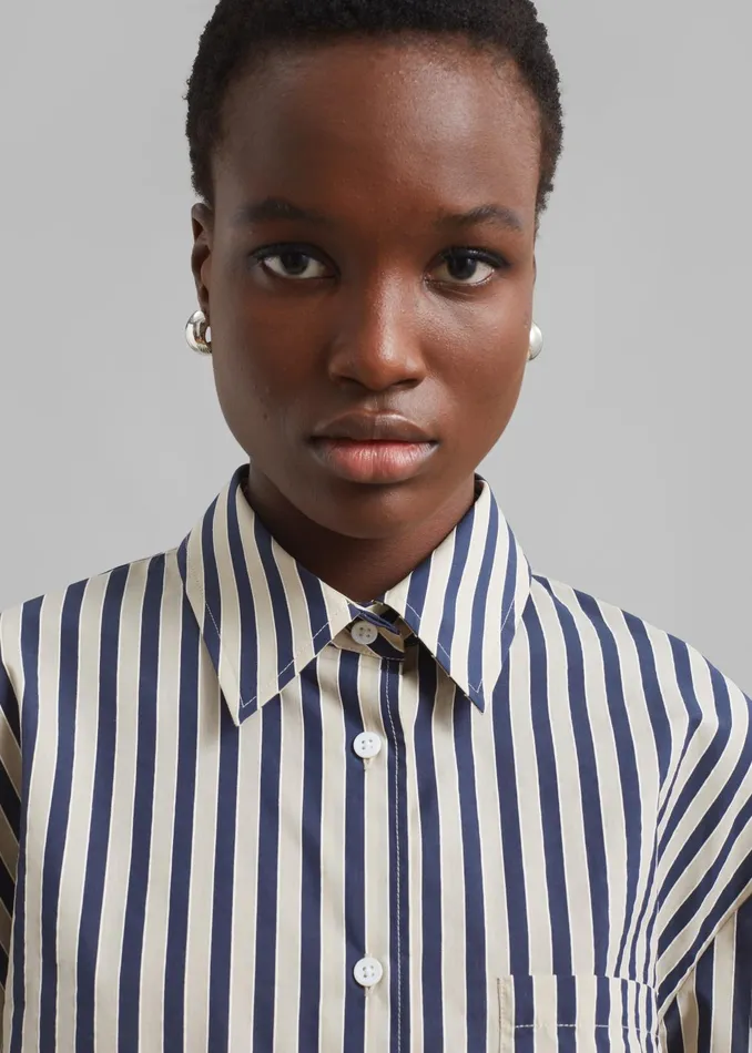 The Frankie Shop Tops Women Lui Textured Shirt 8211 BeigeNavy Multi Stripe