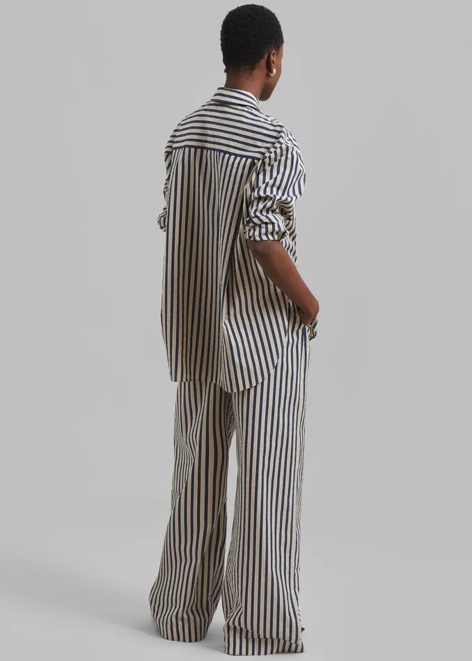 The Frankie Shop Tops Women Lui Textured Shirt 8211 BeigeNavy Multi Stripe