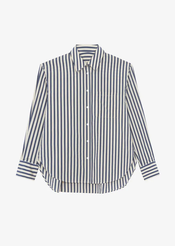 The Frankie Shop Tops Women Lui Textured Shirt 8211 BeigeNavy Multi Stripe