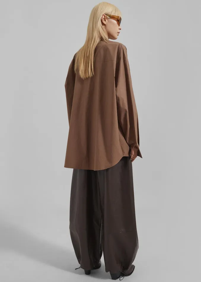 The Frankie Shop Tops Women Marin Button Up Utility Shirt 8211 Brown