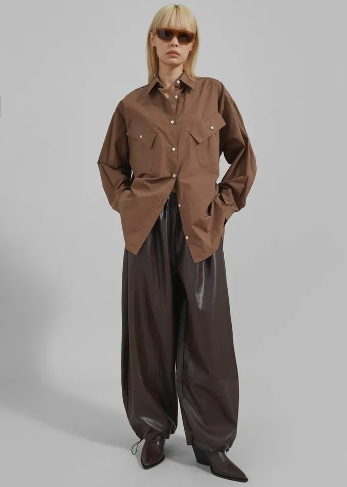 The Frankie Shop Tops Women Marin Button Up Utility Shirt 8211 Brown
