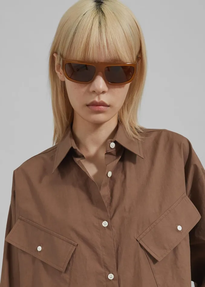 The Frankie Shop Tops Women Marin Button Up Utility Shirt 8211 Brown