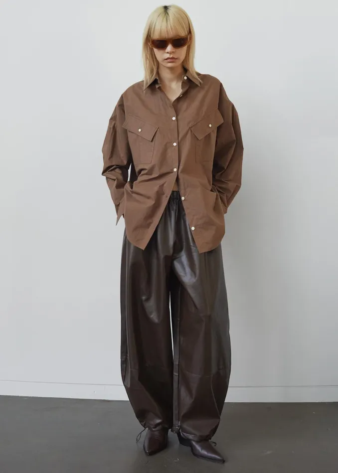 The Frankie Shop Tops Women Marin Button Up Utility Shirt 8211 Brown