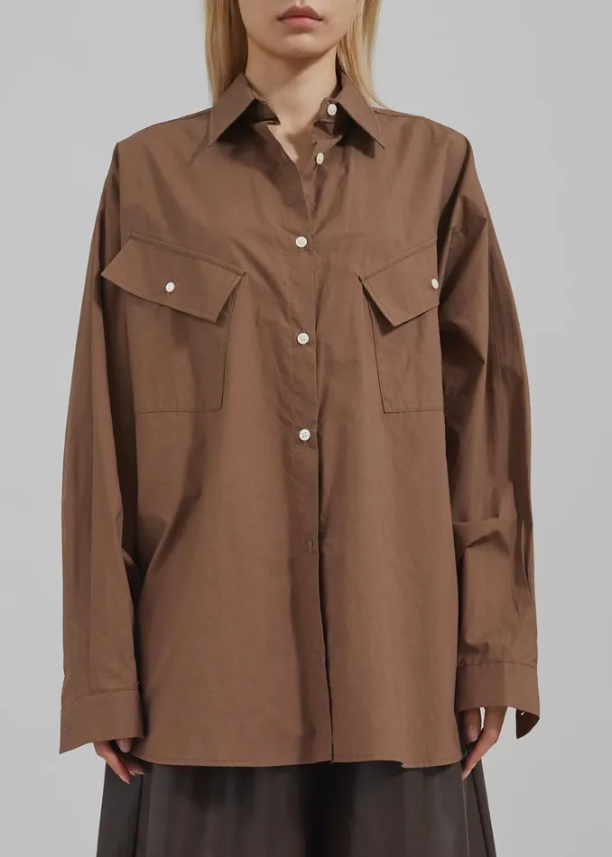 The Frankie Shop Tops Women Marin Button Up Utility Shirt 8211 Brown