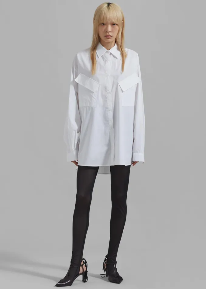 The Frankie Shop Tops Women Marin Button Up Utility Shirt 8211 White