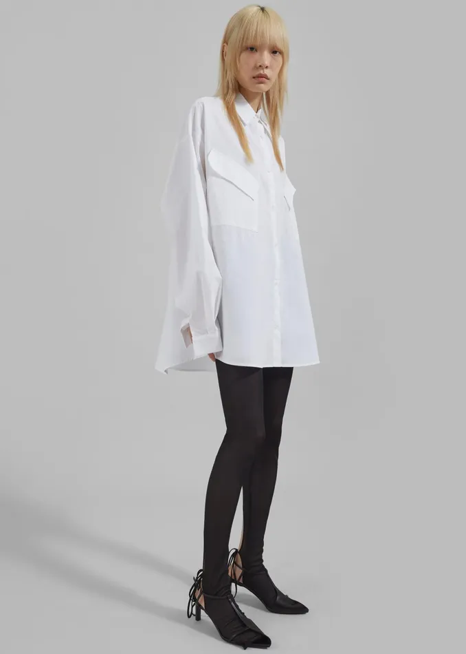 The Frankie Shop Tops Women Marin Button Up Utility Shirt 8211 White
