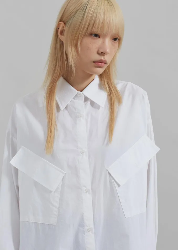 The Frankie Shop Tops Women Marin Button Up Utility Shirt 8211 White