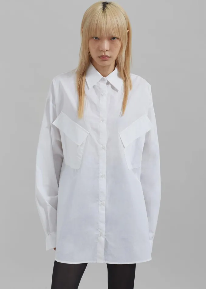 The Frankie Shop Tops Women Marin Button Up Utility Shirt 8211 White