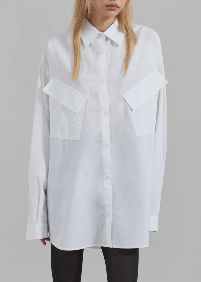 The Frankie Shop Tops Women Marin Button Up Utility Shirt 8211 White
