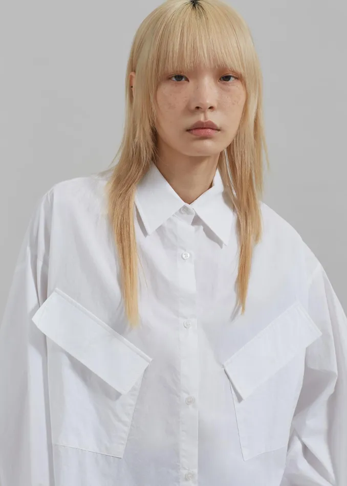 The Frankie Shop Tops Women Marin Button Up Utility Shirt 8211 White