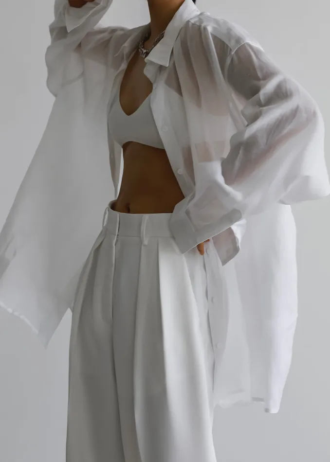 The Frankie Shop Tops Women Marlow Oversized Linen Shirt 8211 White