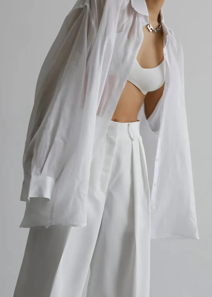 The Frankie Shop Tops Women Marlow Oversized Linen Shirt 8211 White