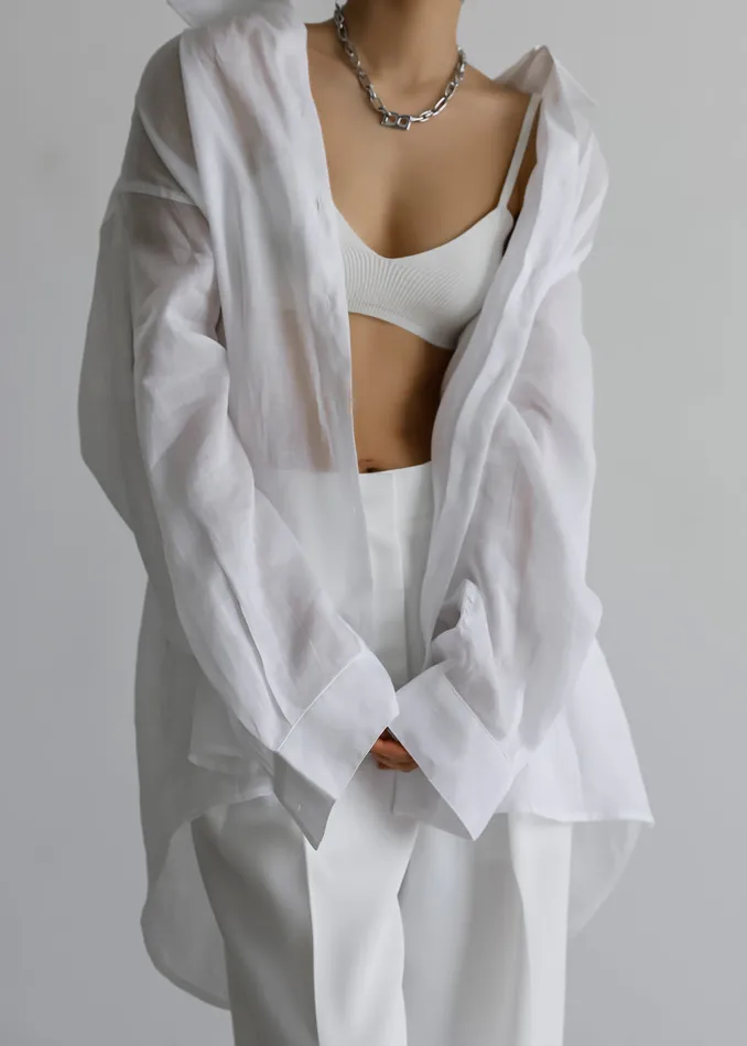 The Frankie Shop Tops Women Marlow Oversized Linen Shirt 8211 White