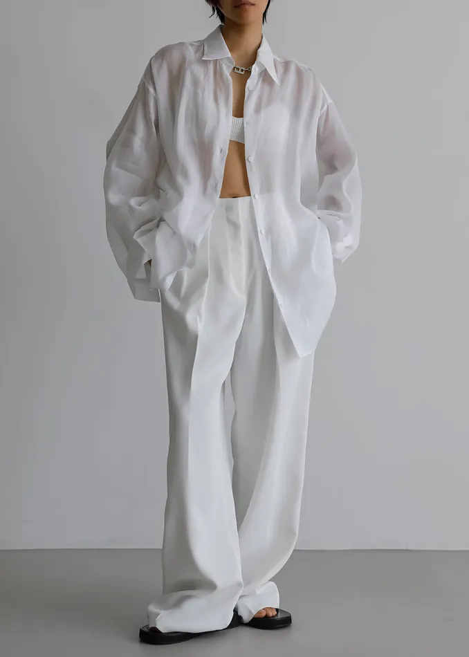 The Frankie Shop Tops Women Marlow Oversized Linen Shirt 8211 White