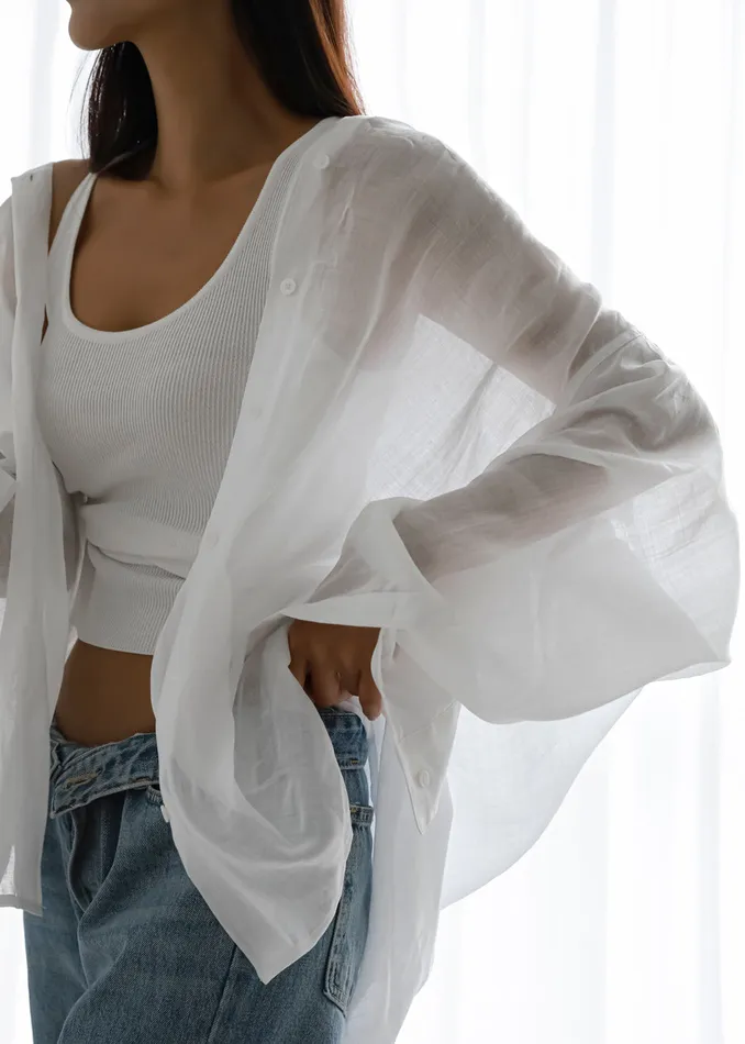 The Frankie Shop Tops Women Marlow Oversized Linen Shirt 8211 White