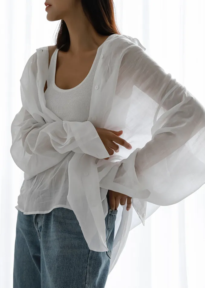 The Frankie Shop Tops Women Marlow Oversized Linen Shirt 8211 White