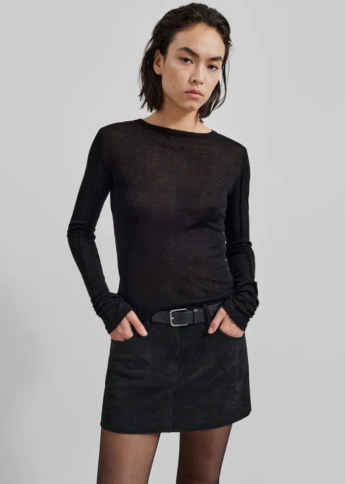 The Frankie Shop Tops Women Mesa Sheer Long Sleeve Tee 8211 Black