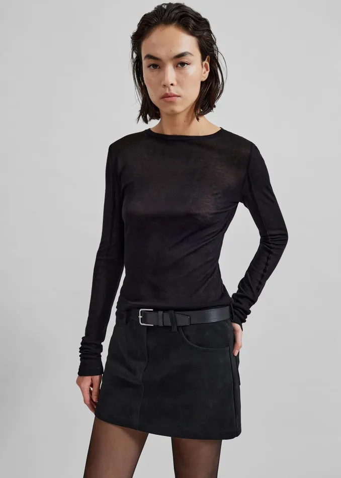 The Frankie Shop Tops Women Mesa Sheer Long Sleeve Tee 8211 Black