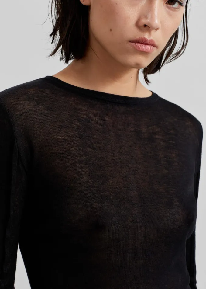 The Frankie Shop Tops Women Mesa Sheer Long Sleeve Tee 8211 Black