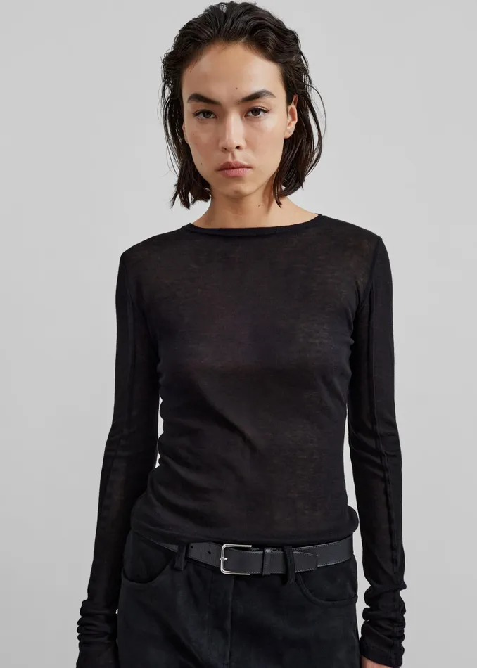 The Frankie Shop Tops Women Mesa Sheer Long Sleeve Tee 8211 Black