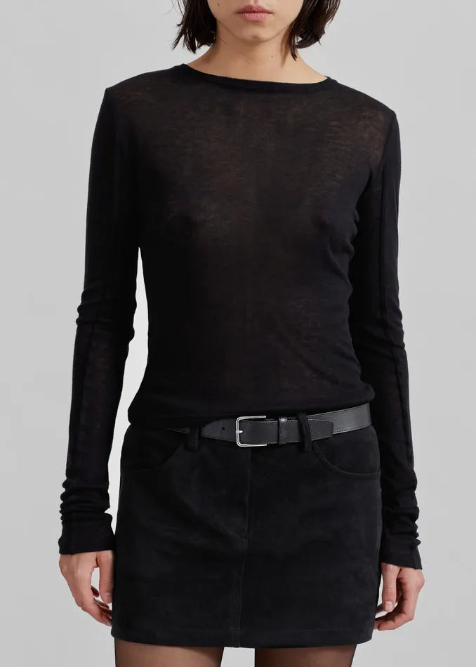 The Frankie Shop Tops Women Mesa Sheer Long Sleeve Tee 8211 Black