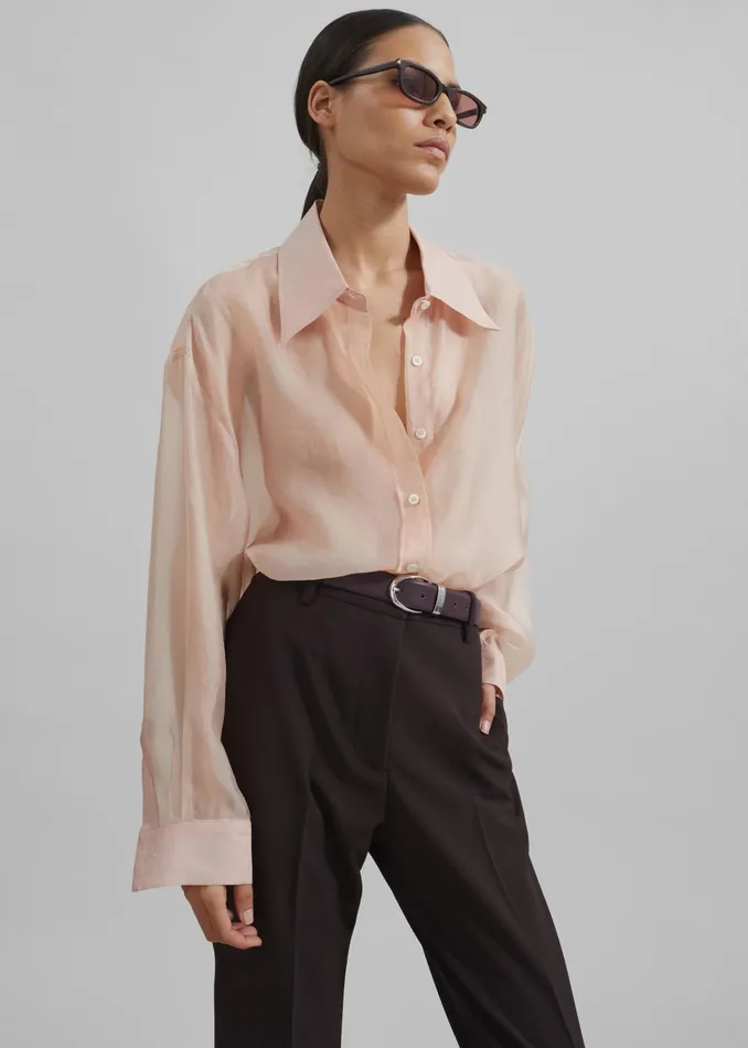 The Frankie Shop Tops Women Nel Sheer Button Up Shirt 8211 Pink