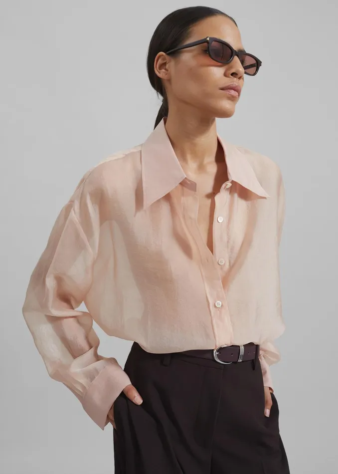 The Frankie Shop Tops Women Nel Sheer Button Up Shirt 8211 Pink