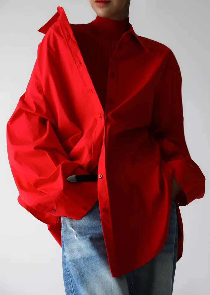 The Frankie Shop Tops Women Prato Button Up Shirt 8211 Red