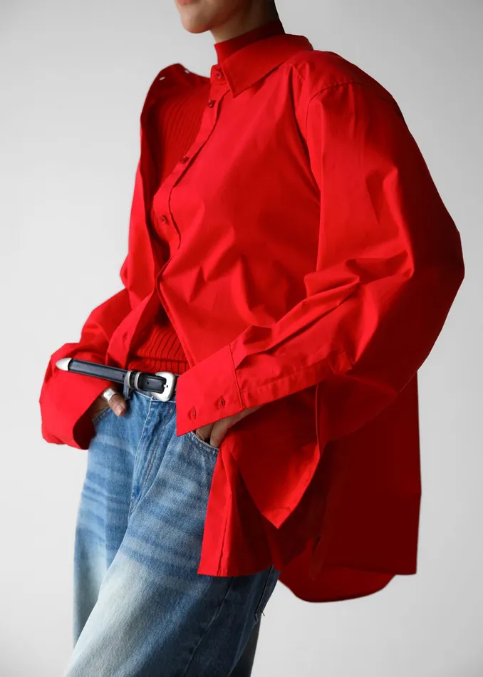 The Frankie Shop Tops Women Prato Button Up Shirt 8211 Red