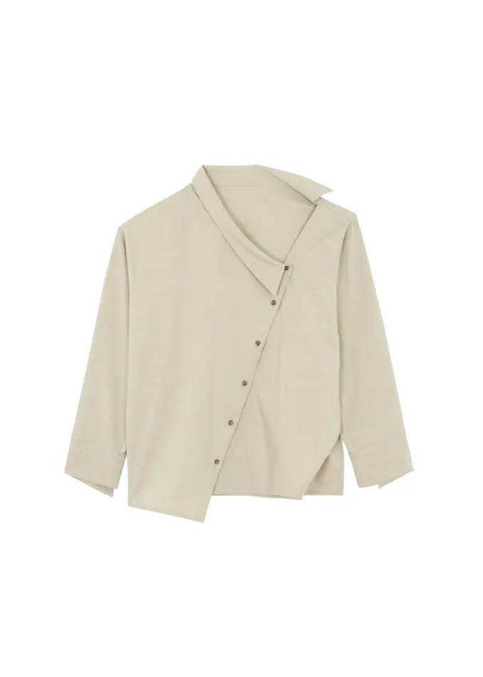 The Frankie Shop Tops Women Roan Asymmetric Button Up Blouse 8211 Beige