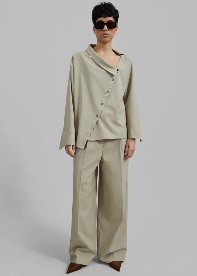 The Frankie Shop Tops Women Roan Asymmetric Button Up Blouse 8211 Beige