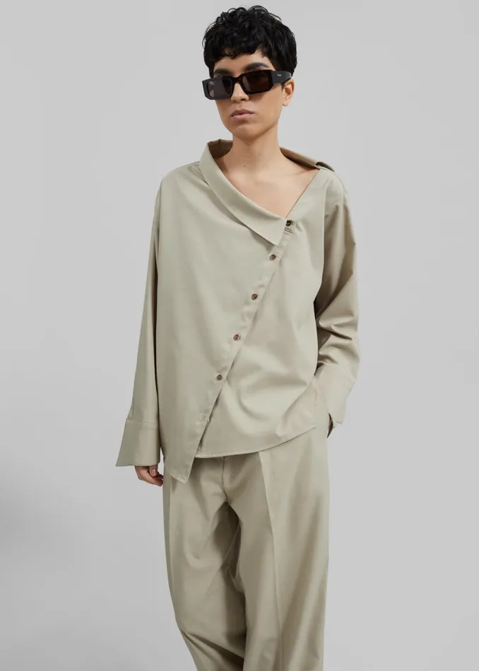 The Frankie Shop Tops Women Roan Asymmetric Button Up Blouse 8211 Beige