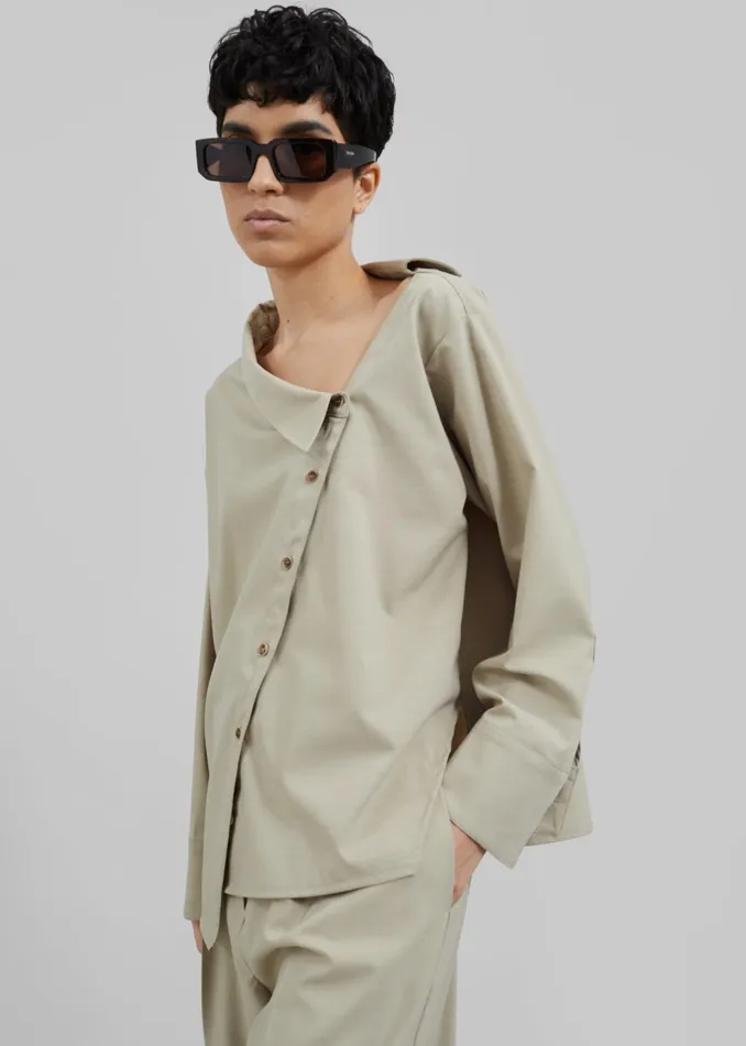 The Frankie Shop Tops Women Roan Asymmetric Button Up Blouse 8211 Beige