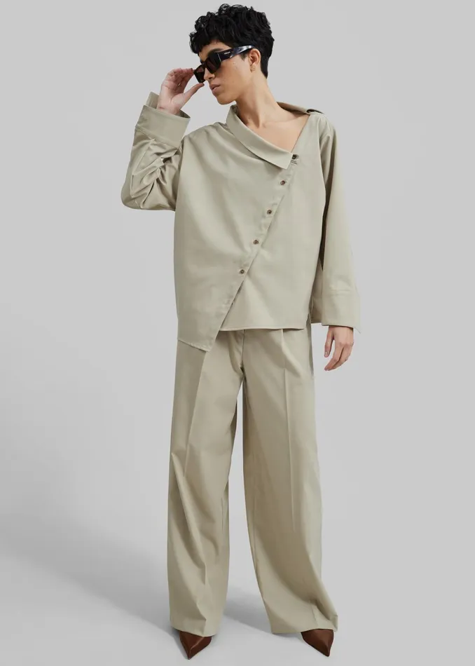 The Frankie Shop Tops Women Roan Asymmetric Button Up Blouse 8211 Beige
