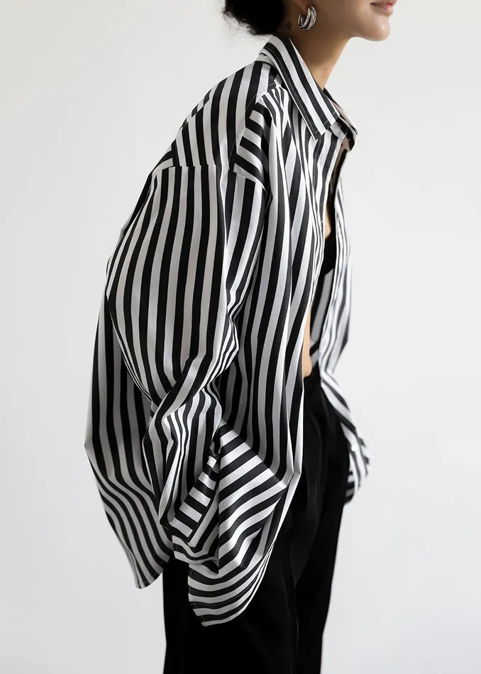 The Frankie Shop Tops Women Sylvia Striped Oxford Shirt 8211 Faded BlackWhite
