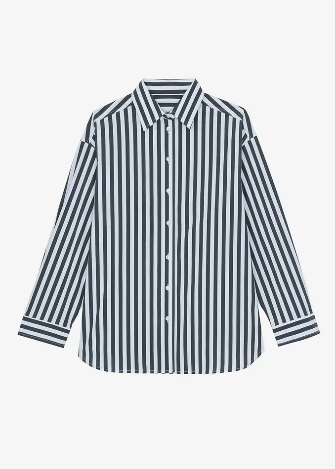 The Frankie Shop Tops Women Sylvia Striped Oxford Shirt 8211 Faded BlackWhite