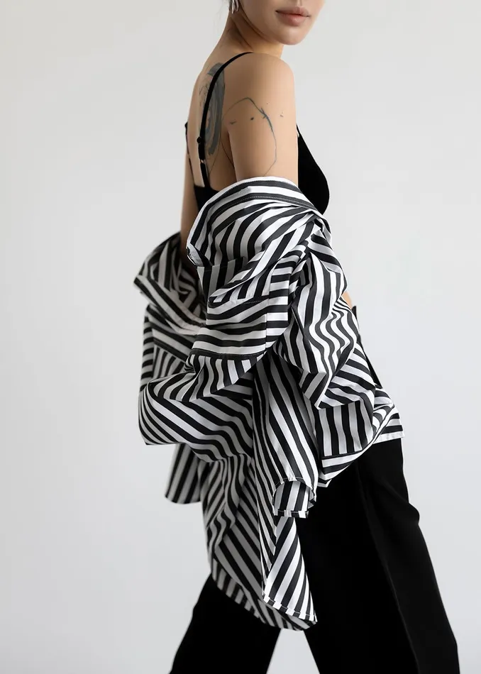 The Frankie Shop Tops Women Sylvia Striped Oxford Shirt 8211 Faded BlackWhite