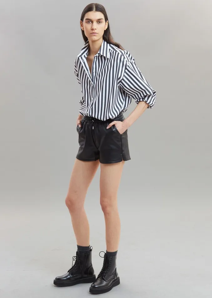 The Frankie Shop Tops Women Sylvia Striped Oxford Shirt 8211 Faded BlackWhite