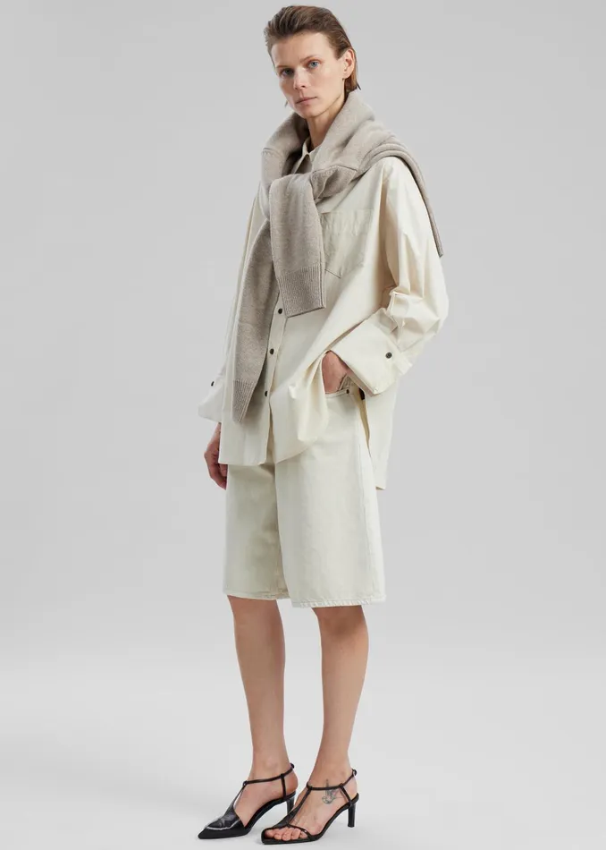 The Frankie Shop Tops Women Zuri Boxy Button Up Shirt 8211 Cream