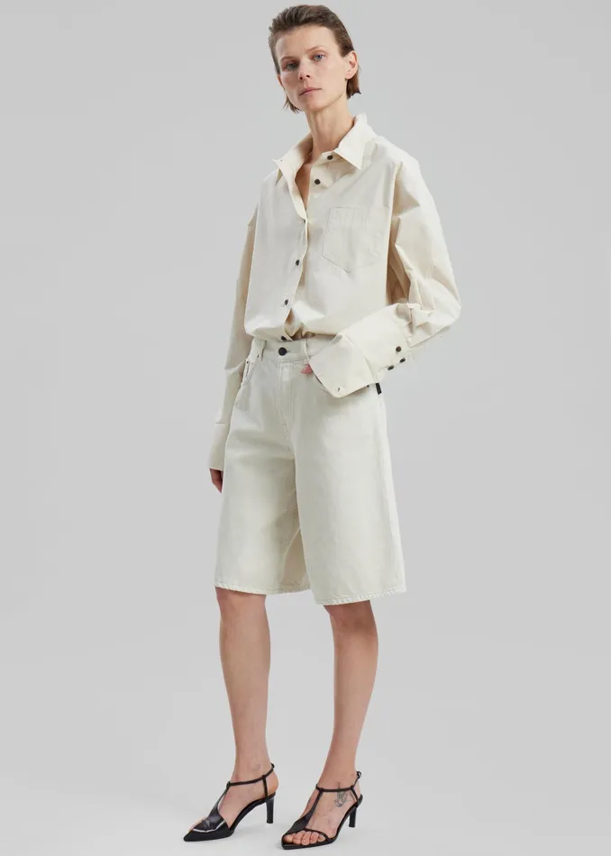 The Frankie Shop Tops Women Zuri Boxy Button Up Shirt 8211 Cream